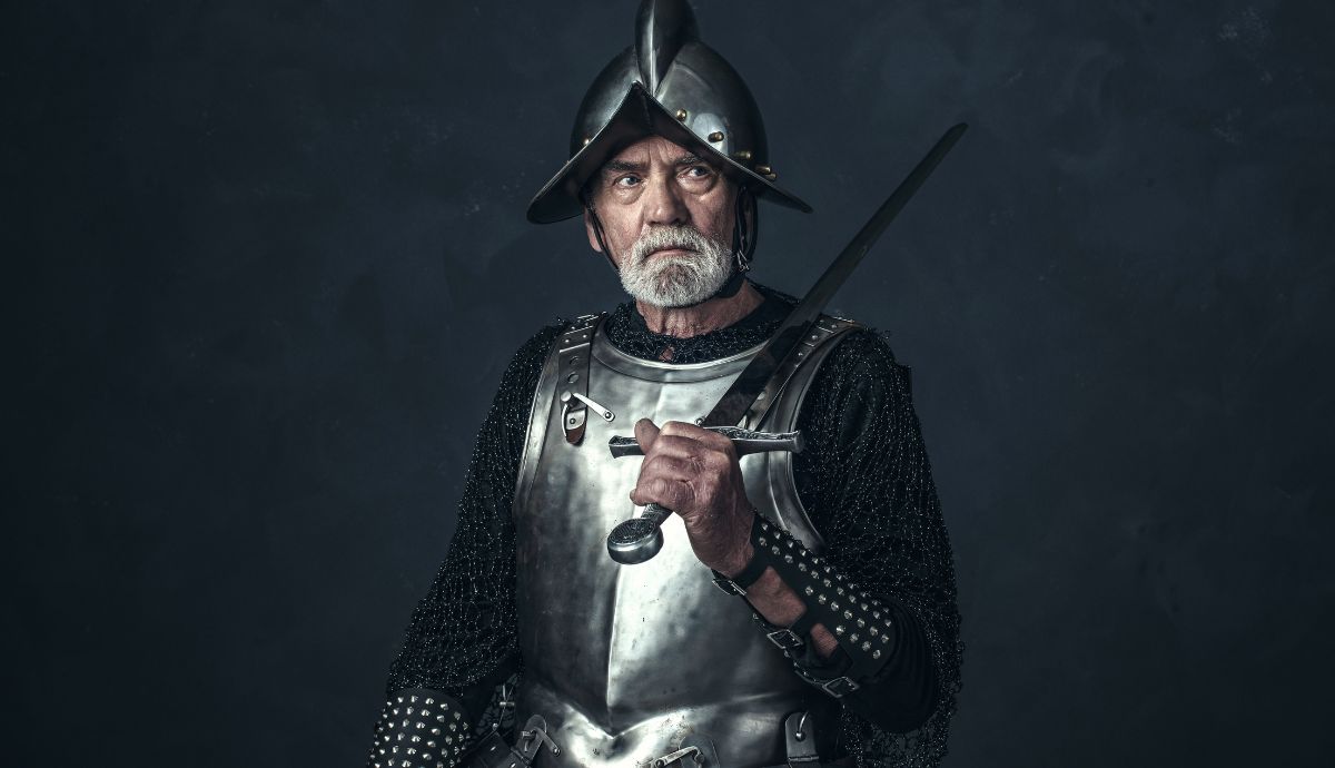 older man wearing armor