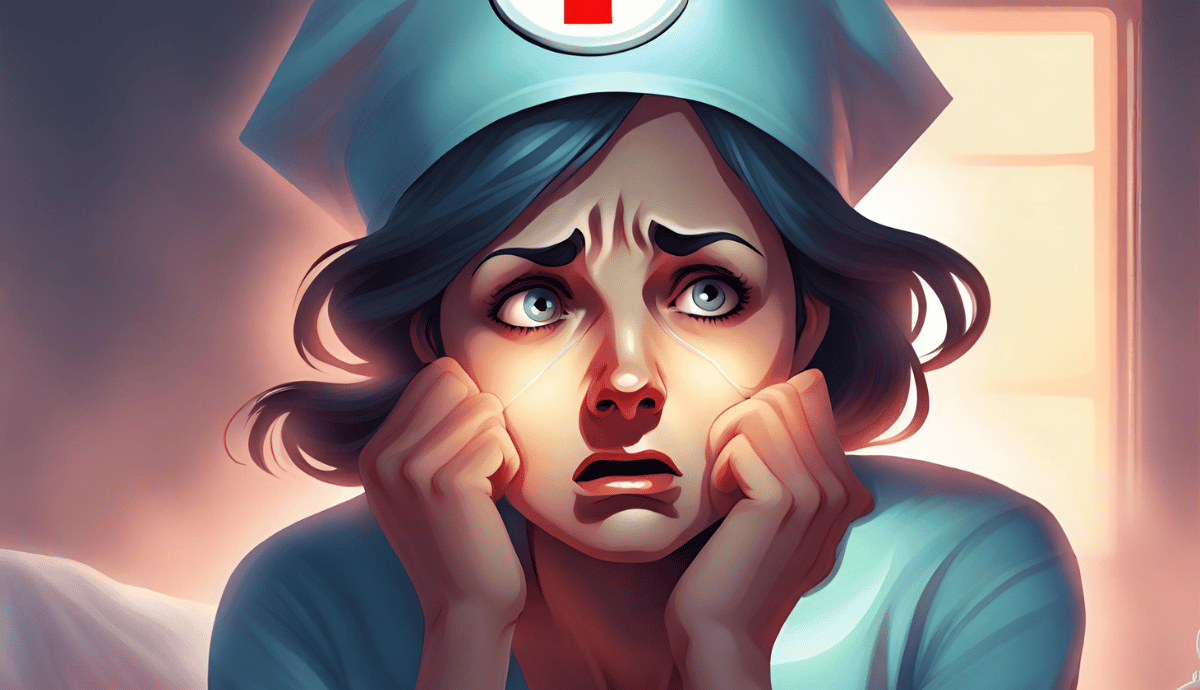 Distressed looking nurse.